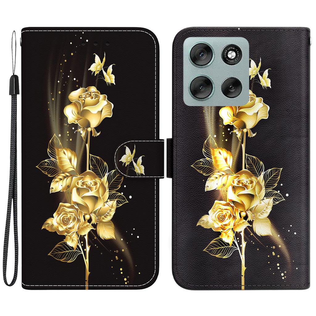 Для Motorola Moto G56 5G Кошелек Чехол для телефона Противоударный с принтом из кожи Книжка с ремешком