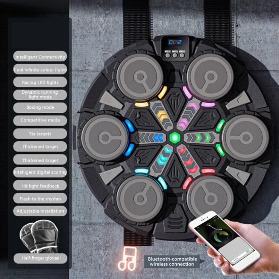 Музыкальный боксерский тренажер с перчатками, настенный, режимы скорости, регулируемый электронный боксерский тренажер, мишень, светодиодная подсветка, боксерская груша, оборудование для домашних тренировок