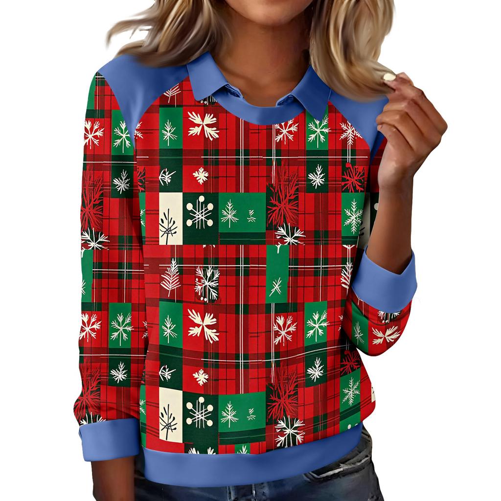 Women's Fashion Christmas Printed Long-Sleeve Pullover Top