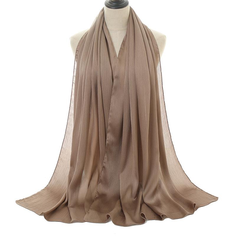 Hot-selling New Satin Smooth Crepe Natural Pleated Scarf Malaysia Indonesia Popular Ethnic Headscarf Women