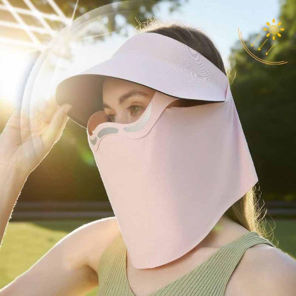UV Protection Outdoor Sun Cap Hollow Top Ice Silk Face Cover Large Brim Sun Hat Outdoor Sports
