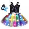 Kids Halloween Cosplay LED Heart Glow Tutu Dress, Color Block Handmade Skirt with Magic Wand Black