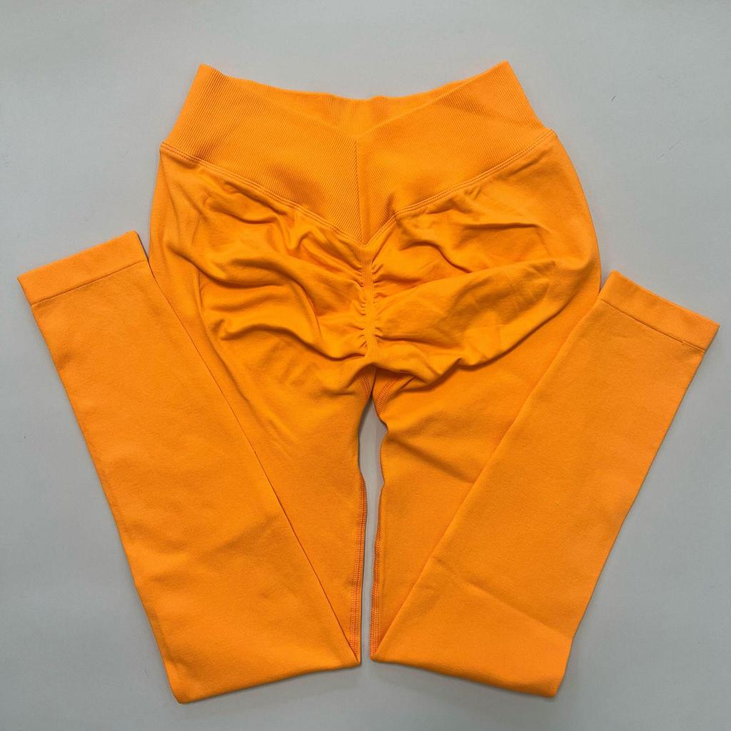 Женские штаны для йоги с высокой талией и V-образным вырезом — бесшовные, облегающие леггинсы персикового цвета для велоспорта и фитнеса