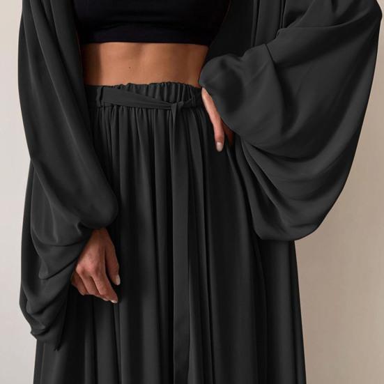 Женский наряд однотонный кардиган с длинным рукавом топ-труба брюки с широкими штанинами набор из трех предметов спортивный костюм для вечеринки