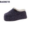 Меховые балетки на платформе женские хлопковые тапочки модная обувь 2025 тренд зимние короткие плюшевые шлепанцы с открытой пяткой повседневные женские туфли