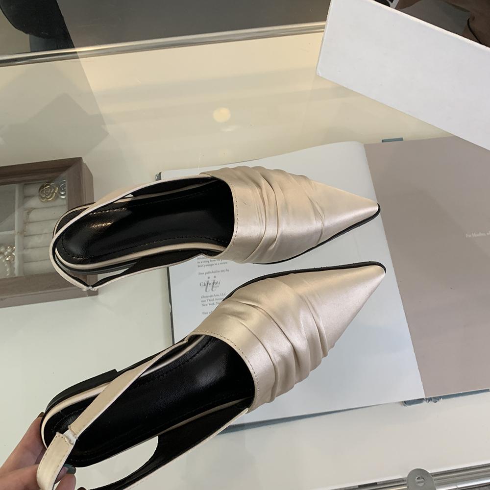 Модные женские сандалии с острым носком на плоской подошве и низким каблуком, летние туфли 2024 года, повседневные элегантные сандалии с ремешком сзади