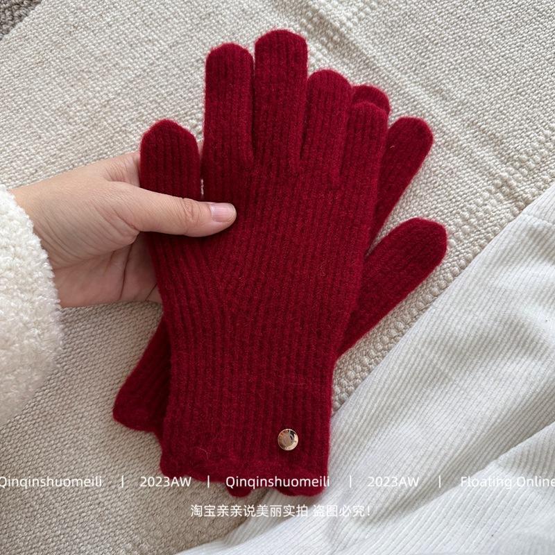 New Red Little Lucky Christmas Red Hat Pure Wool Scarf Gloves Cold-resistant Outdoor Warm Scarf