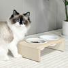 Elevated Cat Bowls Wood Dog Bowl Stand Raised Cat Bowls Non-Slip Dog and Cat Feeder with 2 Ceramics Food and Water