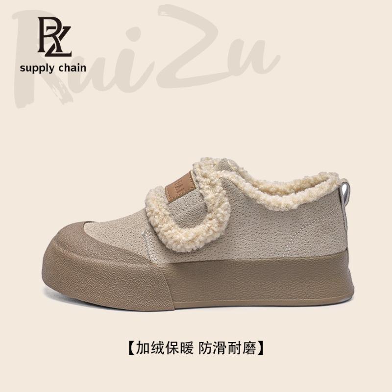 - Fleece Velcro Boken Cotton Shoes Women's Winter New Thermal Board Shoes Retro Niche Boken