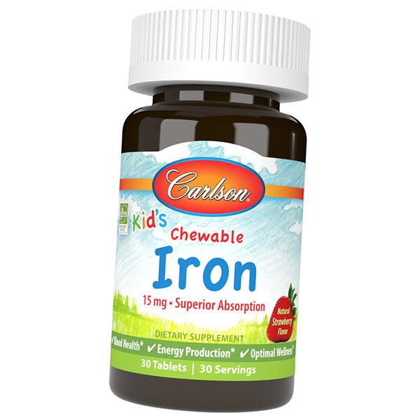 Железо для детей, Kid's Chewable Iron 15, Carlson Labs 30таб Клубника (36353100)