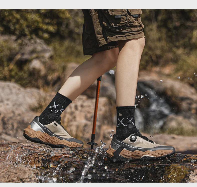Men's Spring Outdoor Waterproof Hiking Shoes with Rotating Button, Non-Slip & Shock-Absorbing Design
