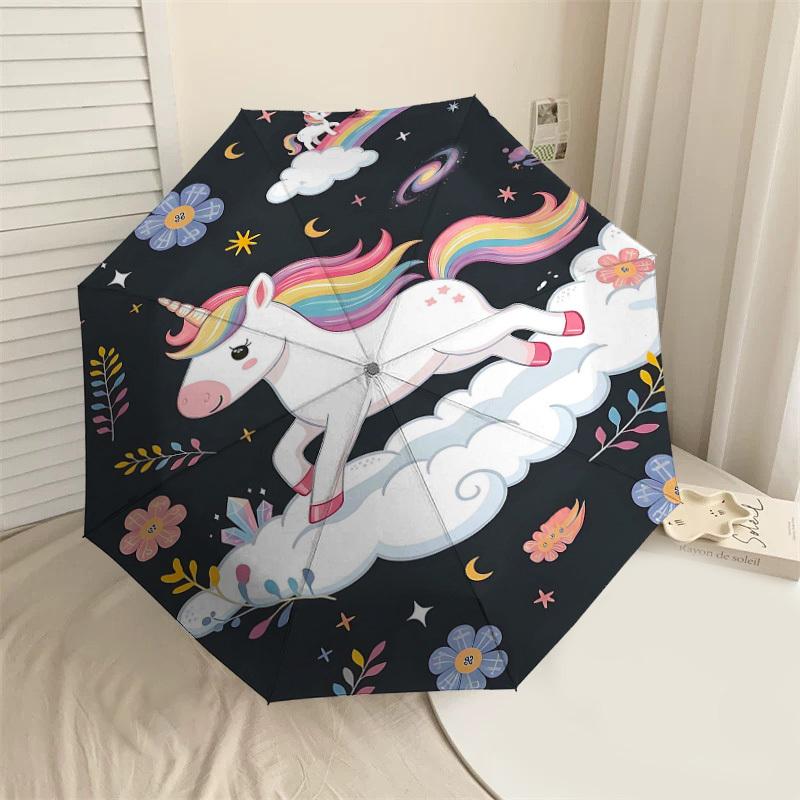 1PC Unicorn Clouds Umbrella-8-Rib Reinforced Portable Folding Travel Suitable for All Seasons Outdoor Daily Use -J0366