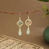 Emerald Green Fan-Shaped Bamboo Leaf Long Fringed Earrings, Ancient Fresh And Sweet Ancient Cheongsam Ear Hooks