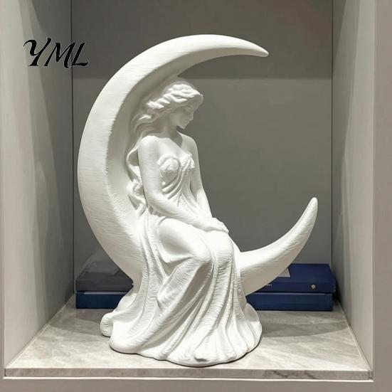 Pure White Matte Sculpture Moon Goddess Fairy Figurine, Sculpture, 3D Printed PLA Delicate Textured Figurine Winged Statue, Mystical Fantasy