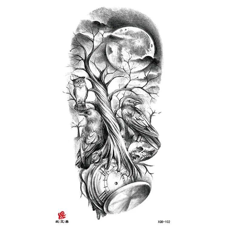 Маленькая водонепроницаемая временная татуировка на всю руку с головой волка, тигра и цветка, наклейка для боди-арта, рука для мужчин и женщин