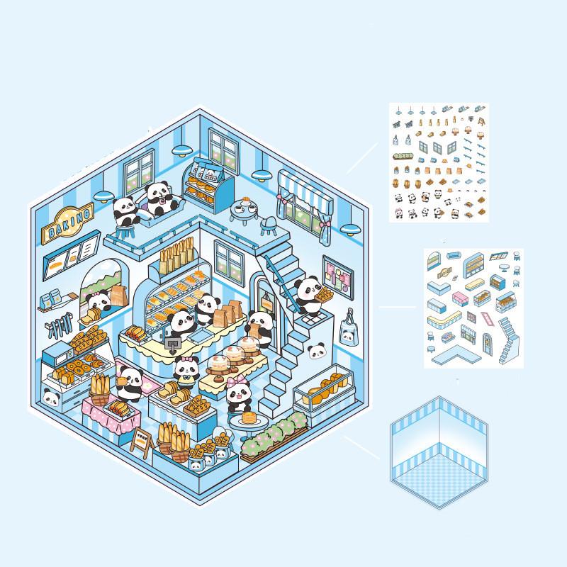 Мультфильм Еда Уличный Пейзаж Наклейка Сцена из Хижины DIY Игрушка Игра Наклейка Фестиваль Подарок На День Рождения для Детей Девочек и Детей