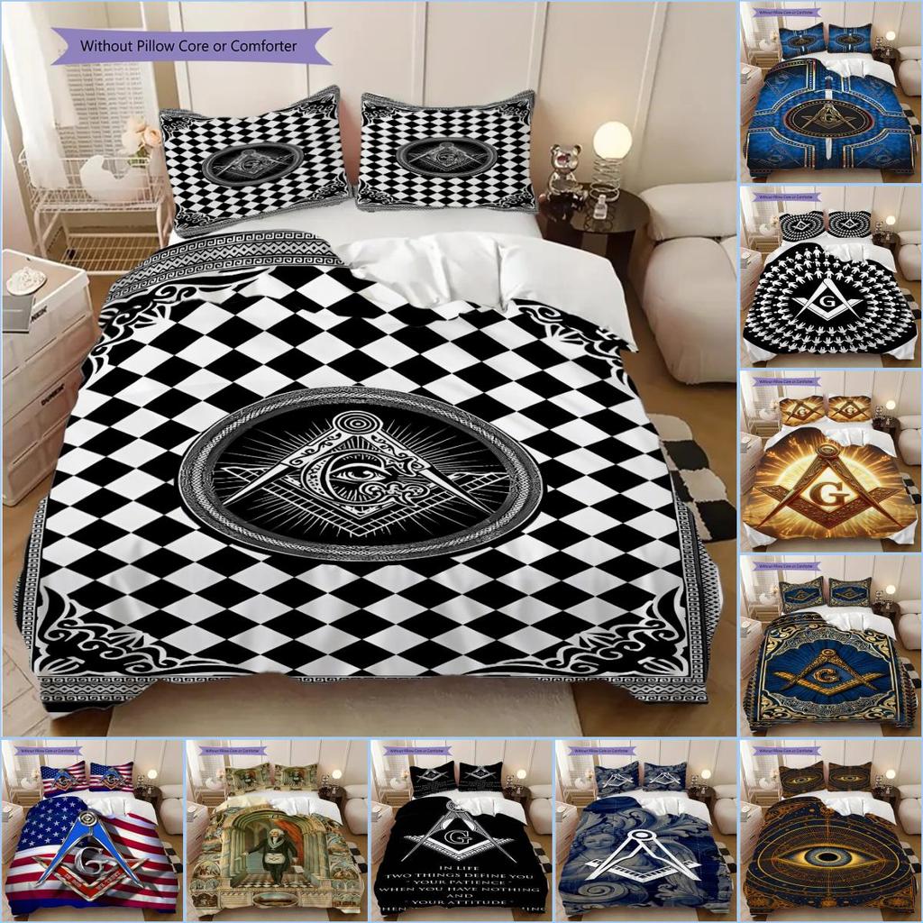 Recognized Freemasonry bedding, duvet cover, pillowcase, home decoration, birthday gift (1 * duvet cover+2 * pillowcase, coreless)