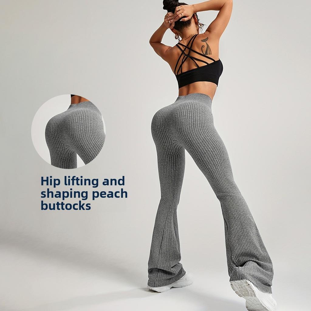 Spring and Autumn Women's High Waist and Abdominal Compression for Slimming, Three Dimensional Texture, Wide Thread Bellbottom Pants, Fitness