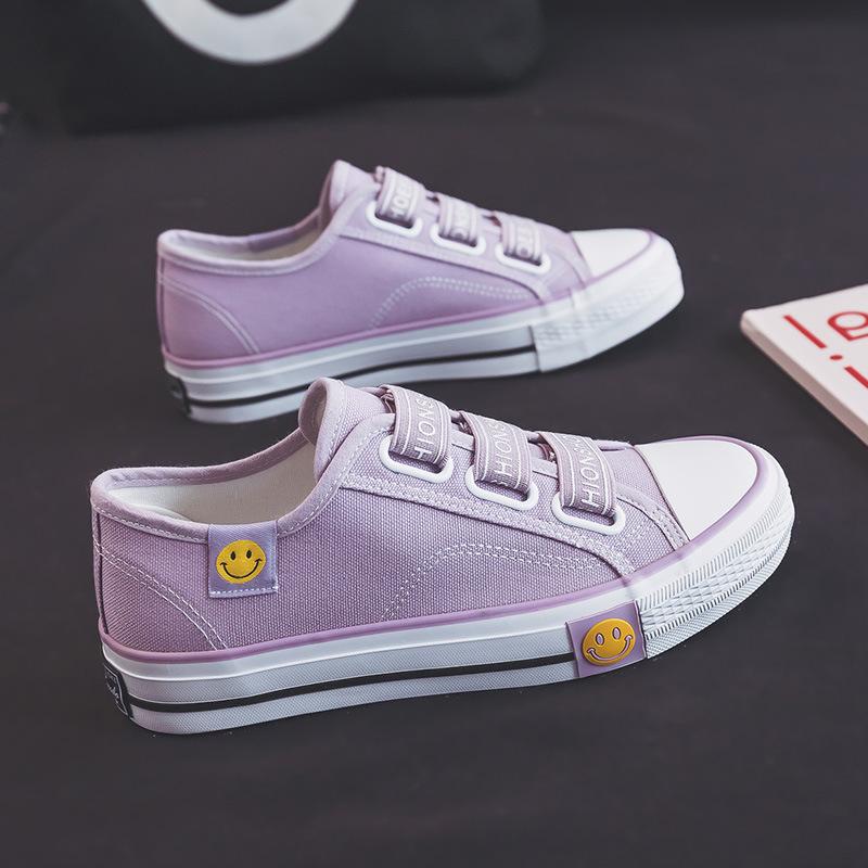 Elastic Smiley Face Canvas Shoes Women'S One Pedal Lazy Shoes Female Students Versatile Board Shoes Tide