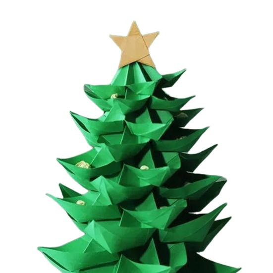 DIY Paper Christmas Tree Handmade Origami Tree Kit Fold 3D Christmas Paper Craft Set Holiday Desk Decoration for Craft Lovers Adults