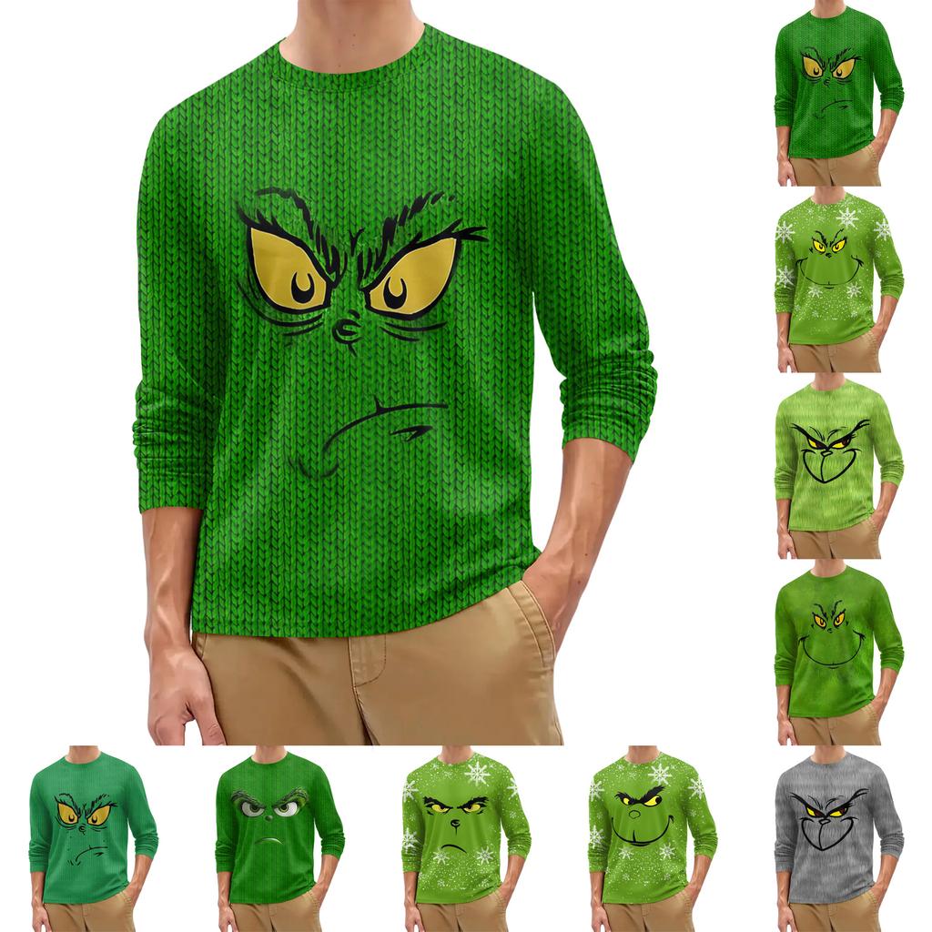 Men's Fashion Printed Round Neck Long Sleeve Bottoming Shirt Top