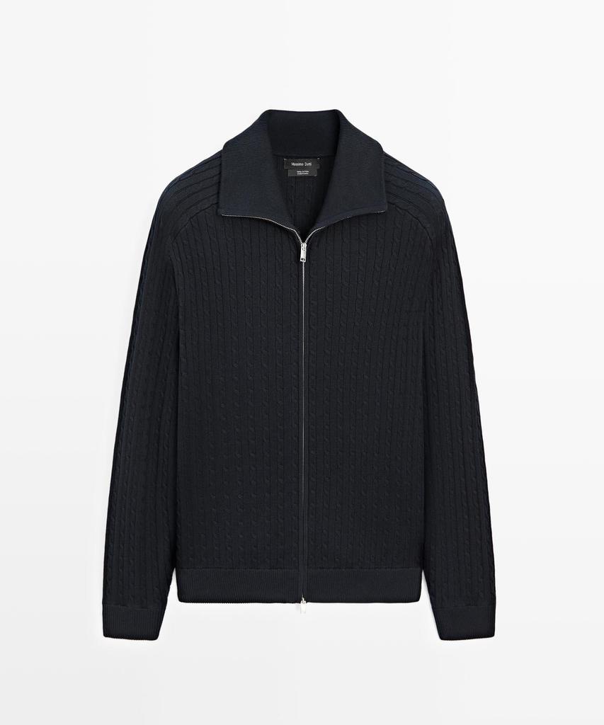 Хлопковый кардиган на молнии с косами Massimo Dutti