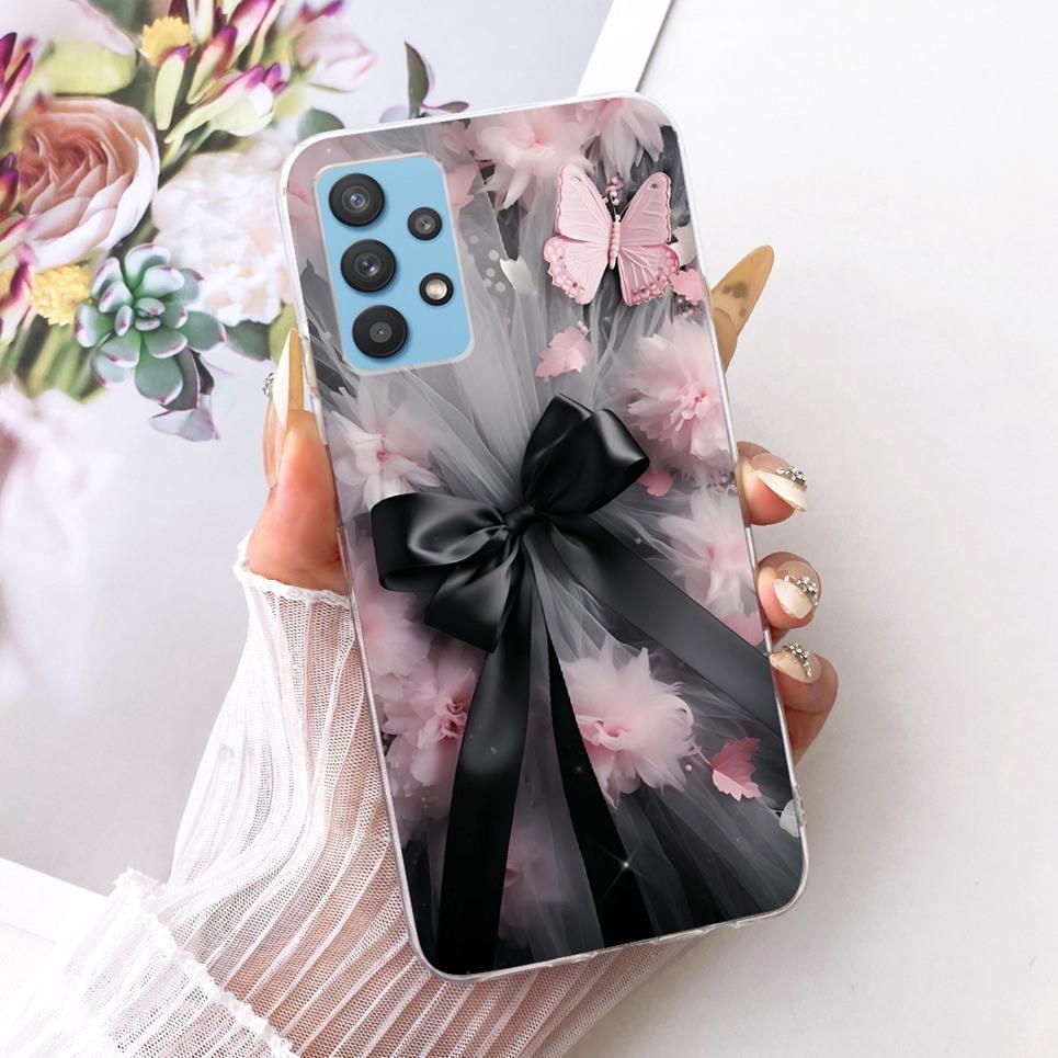For Samsung Galaxy A32 4G 5G Samsung A33 5G A325F Phone Case Bow Pattern Colorful Butterfly Flower Soft Clear Silicone Casing
