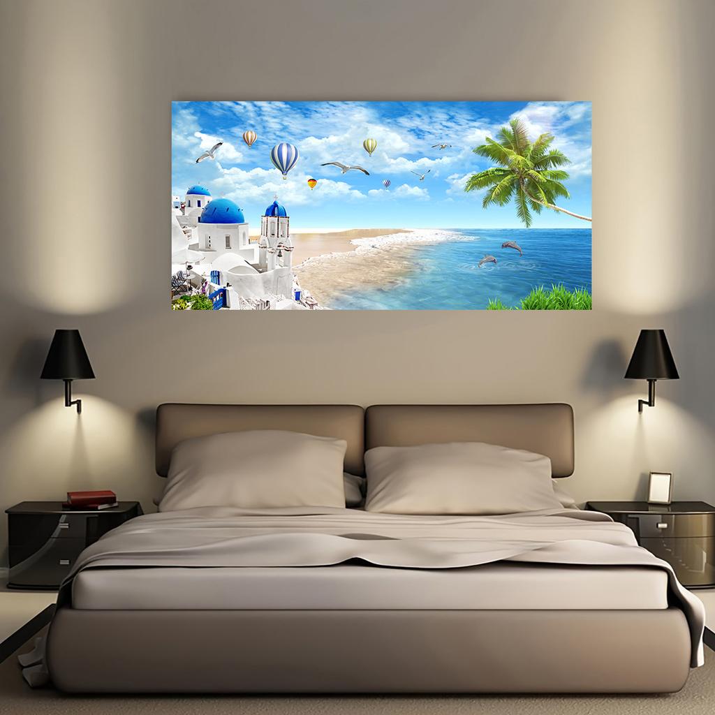 Nordic Blue Seascape Santorini Canvas Painting Wall Art Landscape of Blue Sea and Sky Posters and Prints for Living Room Home