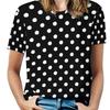 Black White Polka Dots T-Shirt O Neck Retro Print Oversized T Shirts Short Sleeve Street Style Tees Women Beach Design Tops