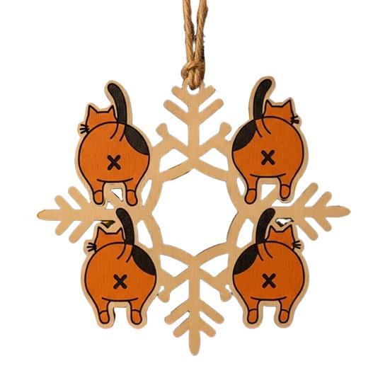 Рождественское украшение в виде снежинки с кошачьей попой, забавное деревянное украшение на елку с кошачьей попой