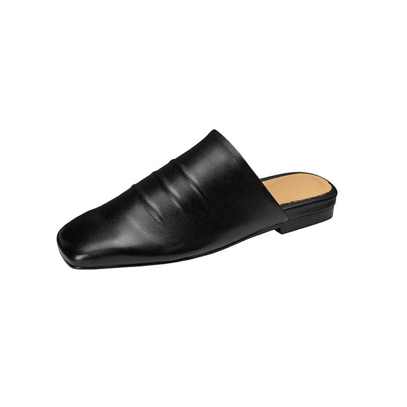 Мода 2025 Новые Сандалии Женские Натуральная Кожа Квадратный Носок Слипоны Балетки Летние Шлепанцы Мягкие Удобные Повседневные Женские Уличные Мюли