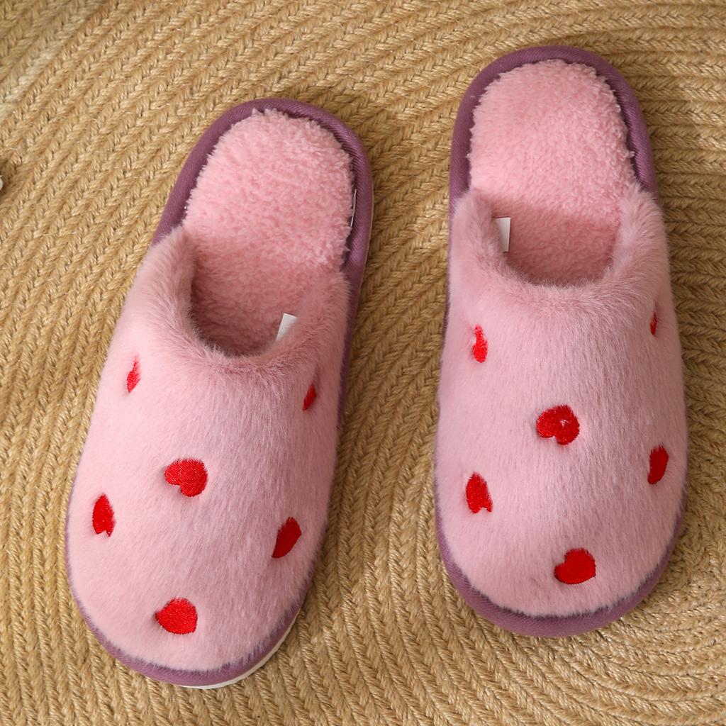 Cotton Slippers for Women, New Indoor Cotton Slippers for Autumn and Winter, Home Fleece Warm Soft-soled Heart-shaped Slippers