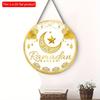 2D плоский 20*20 см 1 шт EID Mubarak Gloden Moon&Stars симпатичный круглый деревянный кулон, золотой великолепный стиль потолочный подвесной орнамент Рамадан, ислам мусульманский