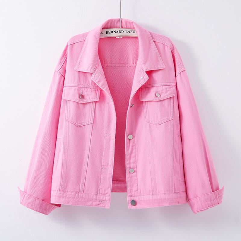Новая джинсовая куртка цвета конфет для женщин — свободный крой, облегающий дизайн, повседневный стиль Гонконга