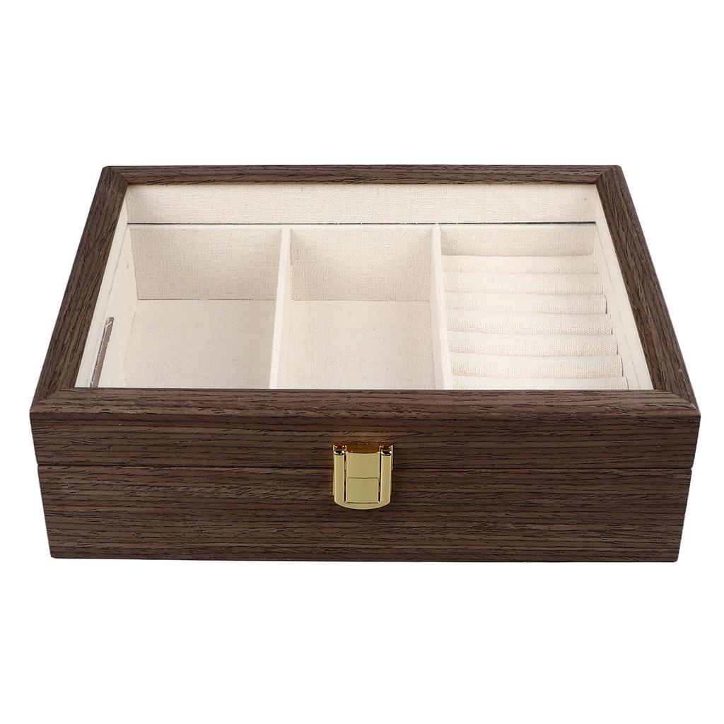 Wooden Jewelry Box Transparent Lid Jewelry Storage Organizer Multiple Compartments Portable Travel