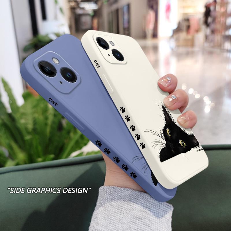 Чехол для телефона "Холодный черный кот" для iPhone 16 15 14 13 12 11 Plus Pro Max Mini X XR XS Plus Жидкий силиконовый чехол