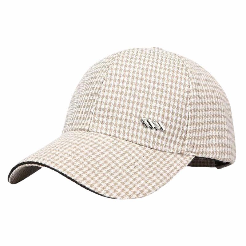 Women'S Spring And Autumn Thousand Birds Grid Hot Diamond Hat Fashion Casual Baseball Cap Double Warm Cap