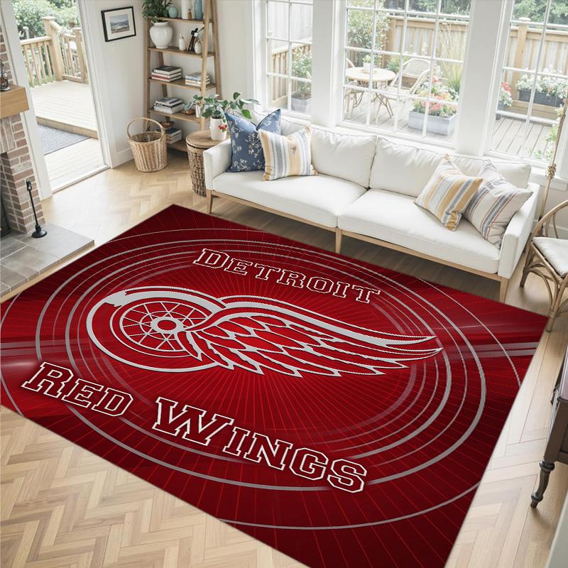 Detroit Red Wings Design Crystal Velvet Carpet Cozy Non?Slip Printed Rug For Bedroom Living Room Entrance