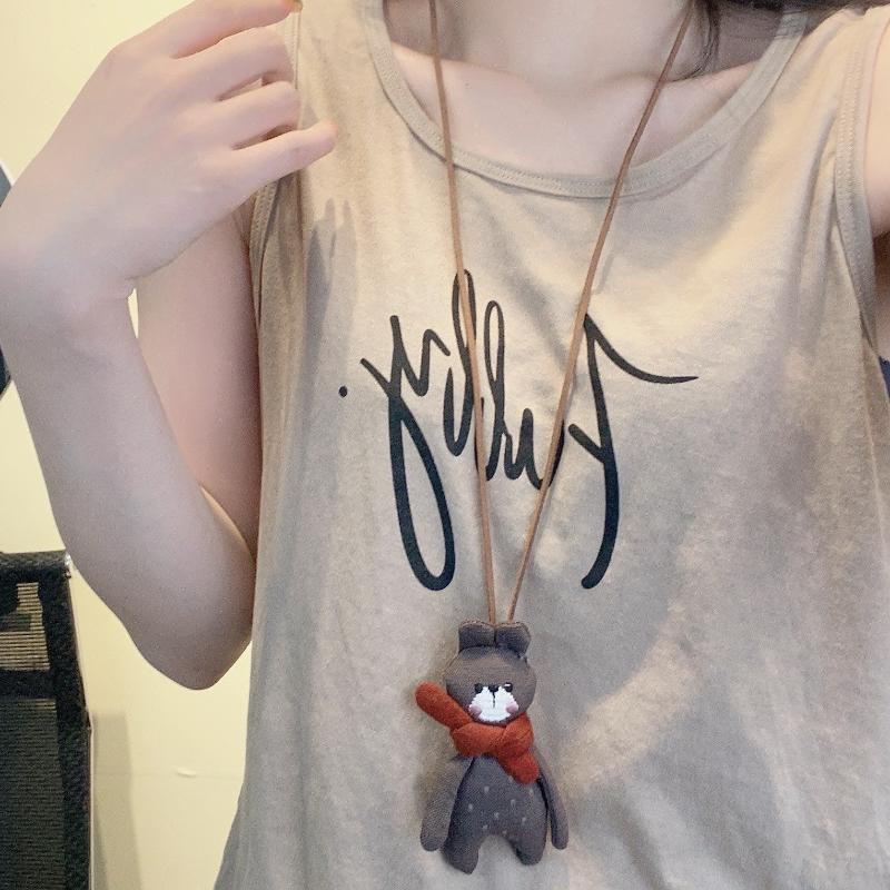 Cute Fabric Animal Doll Necklace Women Girls Necklace Cartoon Duck Bear Rabbit Pendant Lanyard Cloth Hanging Ornament Gift