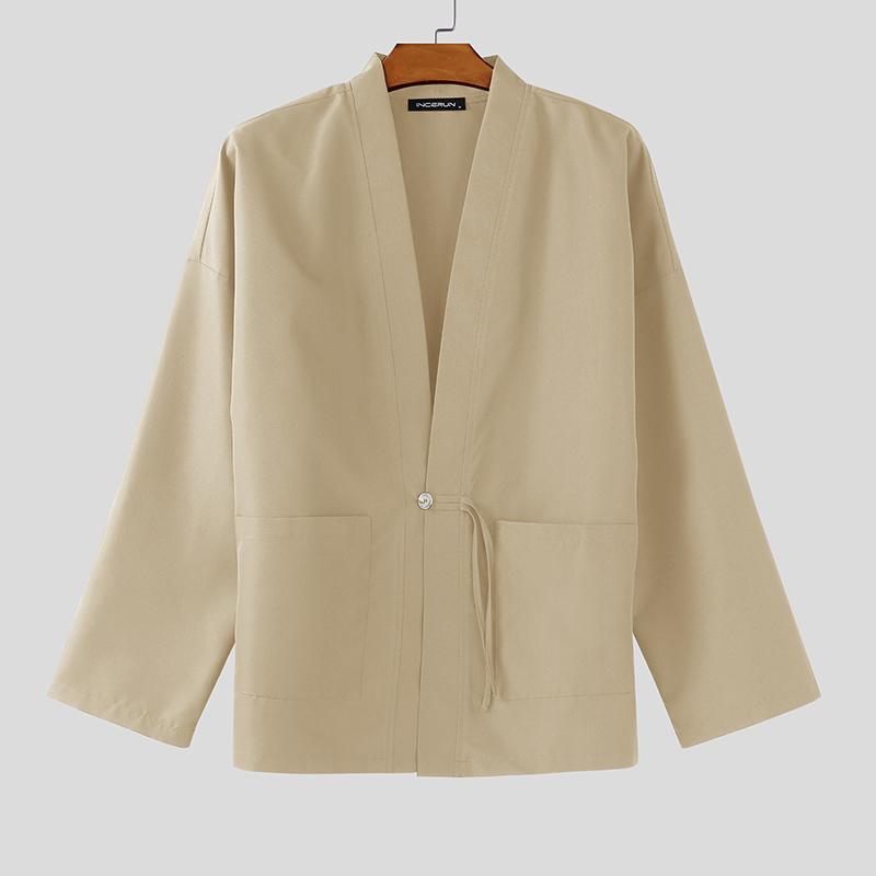 INCERUN Мужской повседневный свободный кардиган на одной пуговице, тонкий кимоно-топ