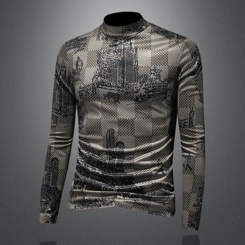 Мужская летняя повседневная рубашка европейского бренда с цифровым принтом и воротником