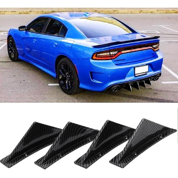 4Pcs Universal Curved Shape Rear Bumper Diffuser Shark Fin Spoiler Trim Covers Decoration Set Lip Wing Splitter, Carbon Fiber