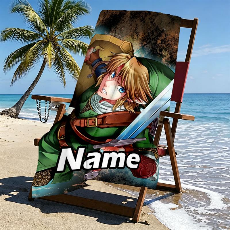 Custom Name Personalized The Legend of Zelda Print Beach Towel, for Trip Camping Beach Party Home Decor, Birthday Gift for Family & Friends