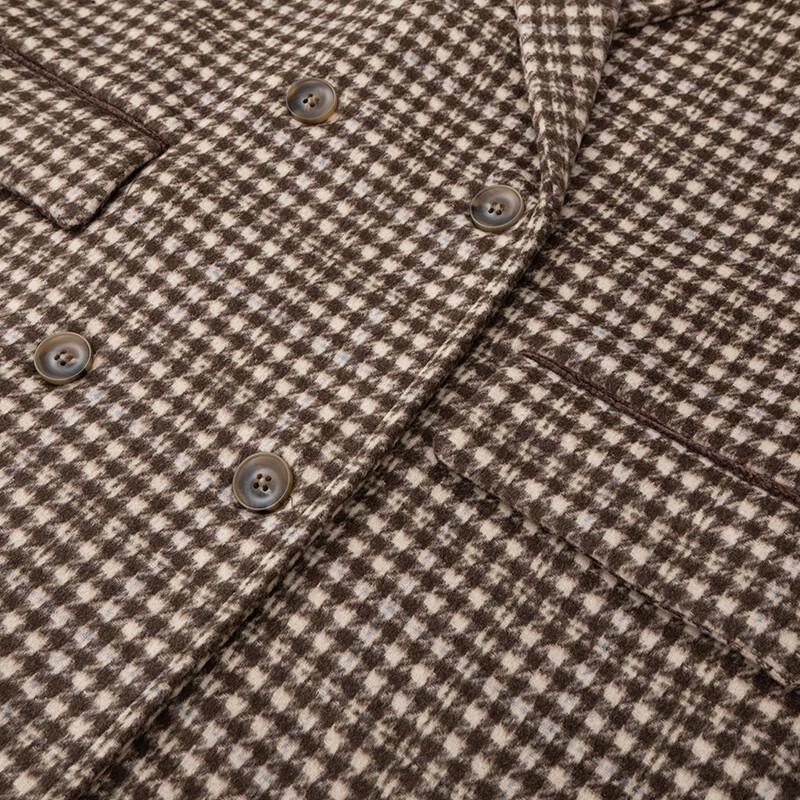 JOY SPEAKER Women's Retro Plaid Mid-length Wool Coat