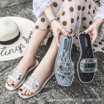 Модные прозрачные тапочки с пайетками, женские сандалии, летняя обувь из ПВХ, женские шлепанцы, плоские прозрачные шлепанцы с бриллиантами, размер плюс 42/43