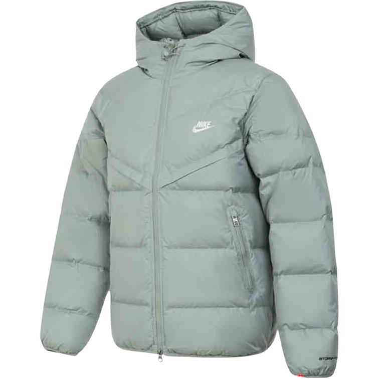 Nike Однотонная модная универсальная куртка с капюшоном на молнии, длинным рукавом, пуховик, мужские куртки, светло-серый HQ0897-370