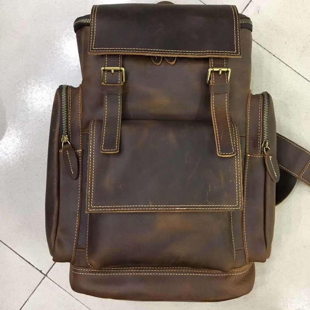 Genuine Crazy Horse Leather Backpack for Men and Women - Retro Cowhide Design