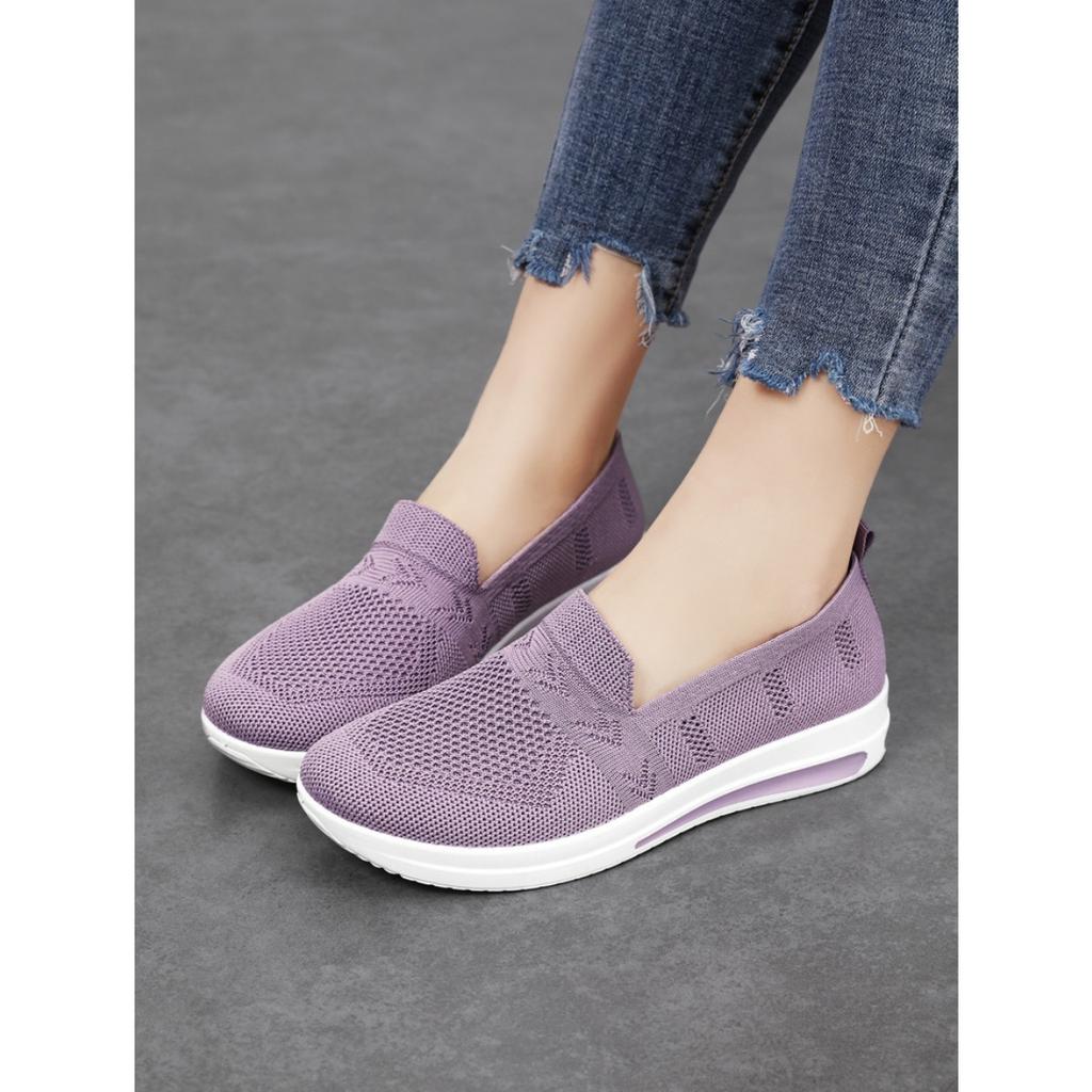 Shoes Women's Spring Flying Weave Breathable Casual Shoes, One Stirrup Shoes, Lightweight Walking Shoes Solid Colour Hundred Single Shoes