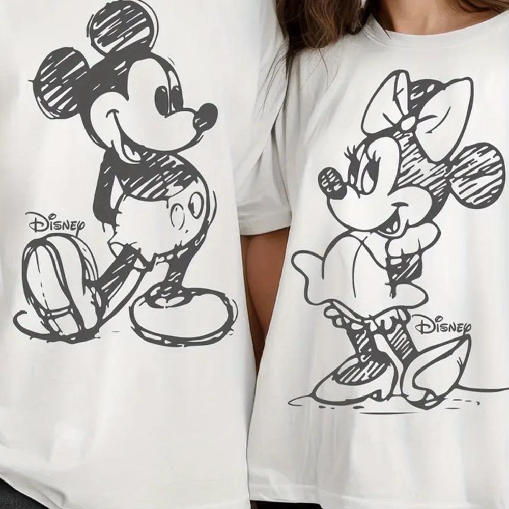 Летняя футболка с Микки Маусом и Минни, парная, повседневная, с анимацией, удобная, с коротким рукавом, унисекс, женская, дышащая и мягкая, хлопок