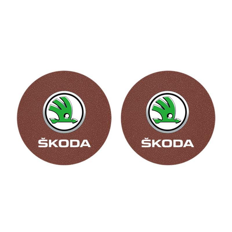 2Pcs Car Logo Coaster Anti-skid Anti-noise Water Cup Pad For Skoda Octavia Kodiaq Superb Rapid Karoq Fabia Kamiq Citigo Vision
